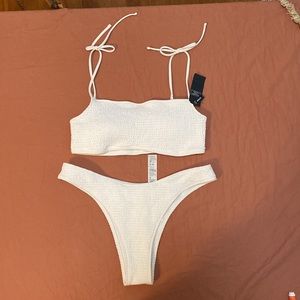 NWT A&E Ruched White Bikini Top